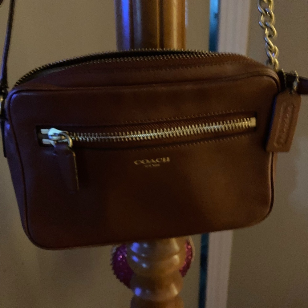 Coach Chestnut Leather Mini Bag with Gold Accents